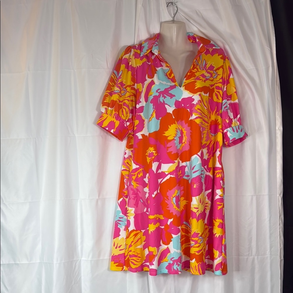 Rudy Connally Orange & Flora Multi-Color Sheath Dress - Picture 2 of 10